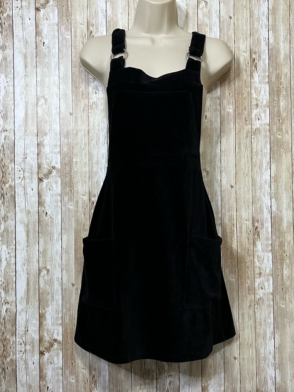 Topshop Black Corduroy Pinafore Dress - Classic Overall Style Size 4